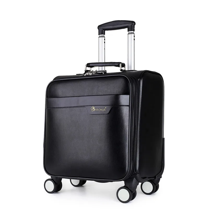 Solid Black PU ZYJ унисекс бизнес путешествия кожа сумки на колёсиках s Spinner колеса 18 дюймов полосатый чемодан самолет носить на тележке Багаж - Цвет: Solid Black PU