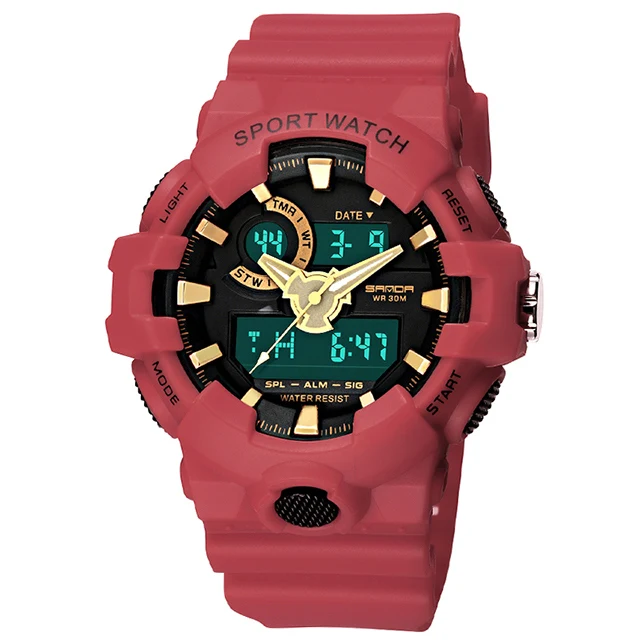 Dark Red SANDA, новые модные спортивные женские часы, водонепроницаемые, светодиодный, цифровые часы для женщин, для плавания, дайвинга, наручные часы, Montre Femme - Цвет: Dark Red