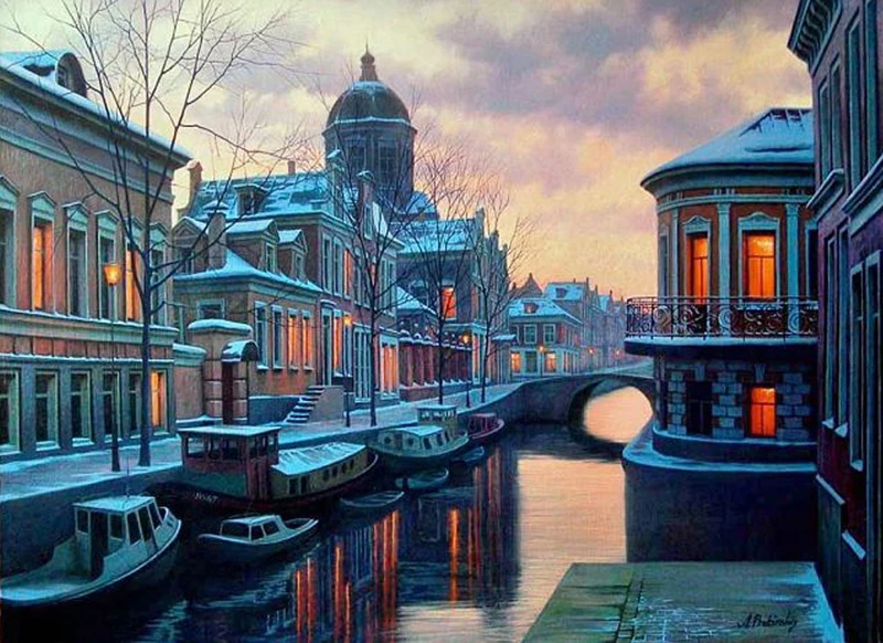 Рукоделие Diy Алмазная вышивка Город река картина крестиком лодка полная