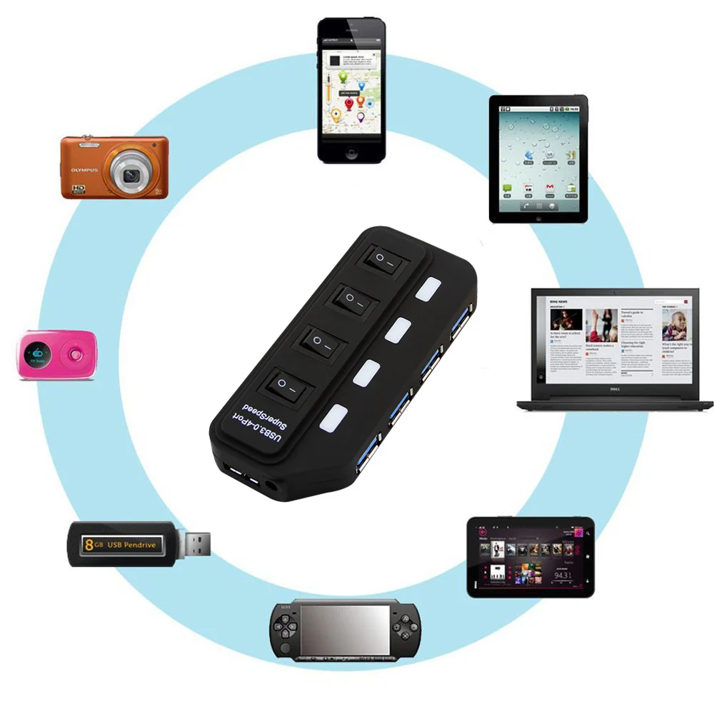 Firstmemory USB3.0 концентратор USB A до 4/7 Порт с ЕС/США/AU/Великобритания DC 5 В/2A адаптер