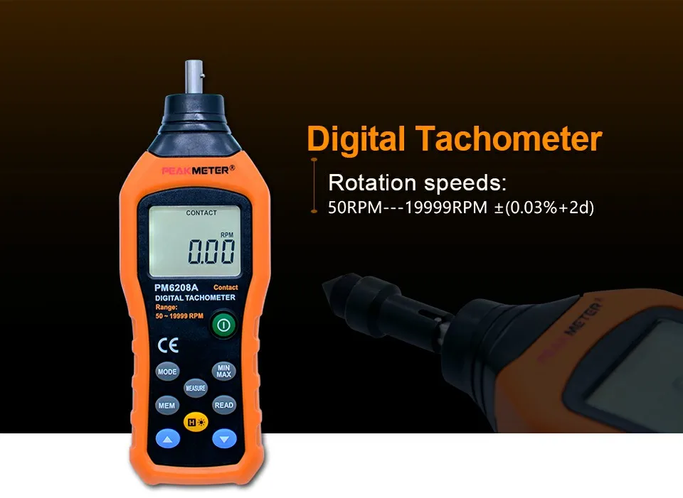 HYELEC MS6208A контактный цифровой тахометр Многофункциональный измерительный прибор Высокая производительность 50-19999 ОБ/мин Макс