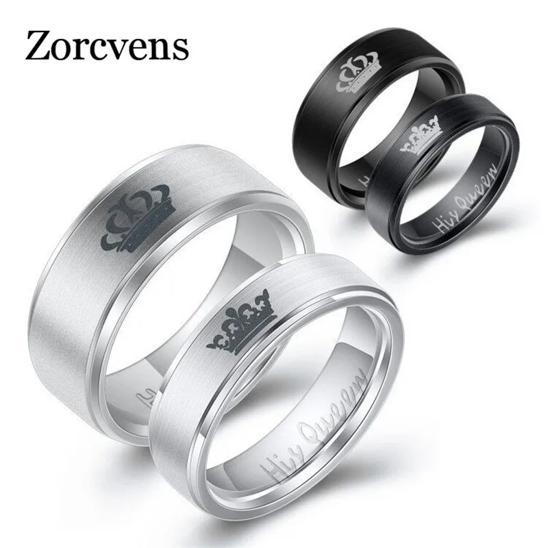 ZORCVENS модные парные кольца из нержавеющей стали Черная Корона ее король его