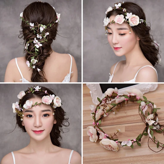 Женский головной убор Венок украшение для волос в Корейском стиле с цветами на