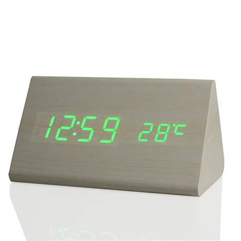 Деревянный светодиодный Будильник Li & Tai, электронные настольные цветные часы с контролем температуры и звука, календарем и светодиодным дисплеем