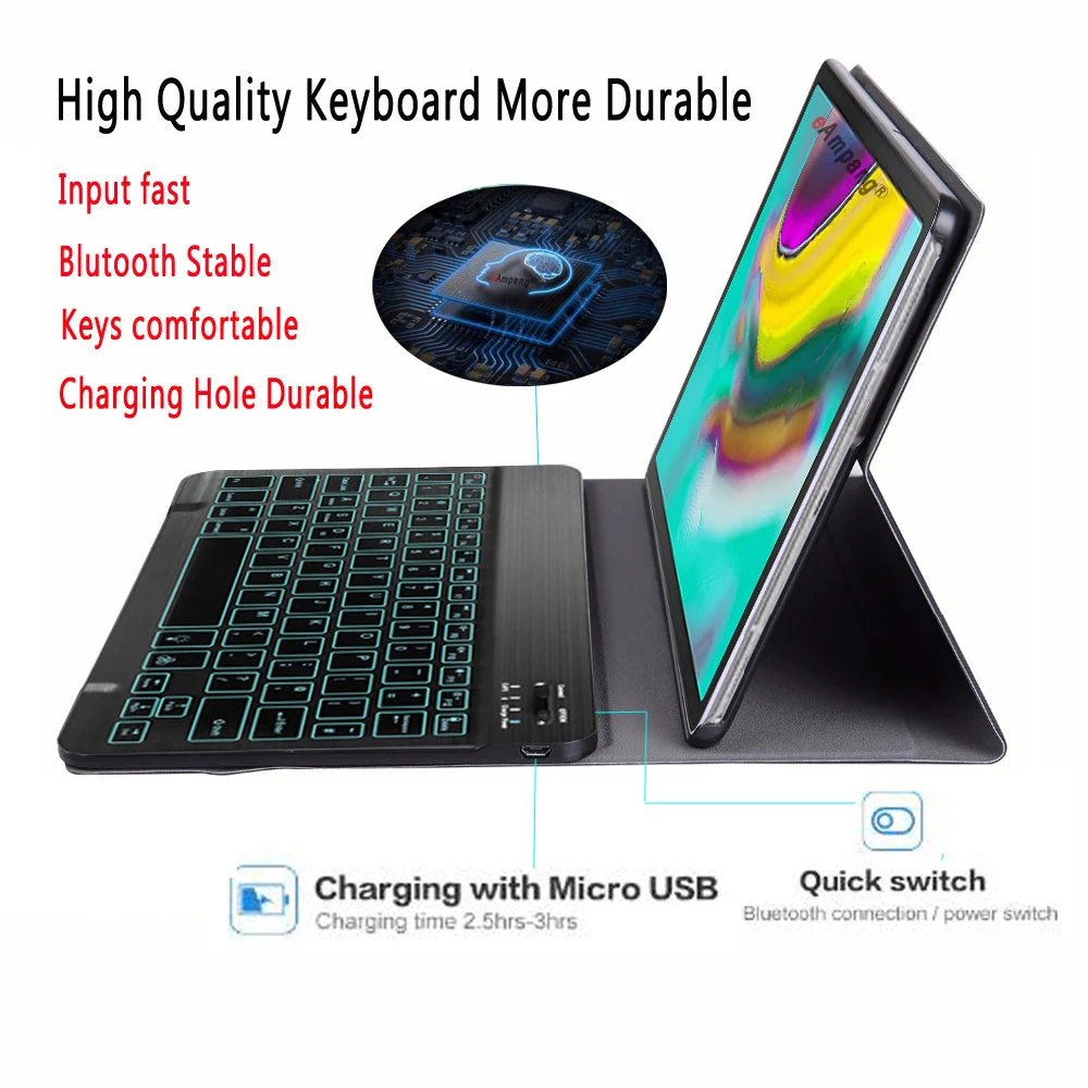 Чехол для samsung Galaxy Tab A 10,1 Клавиатура чехол T510 T515 SM-T510 SM-T515 кожаный чехол 7 Цвета Bluetooth клавиатура с подсветкой