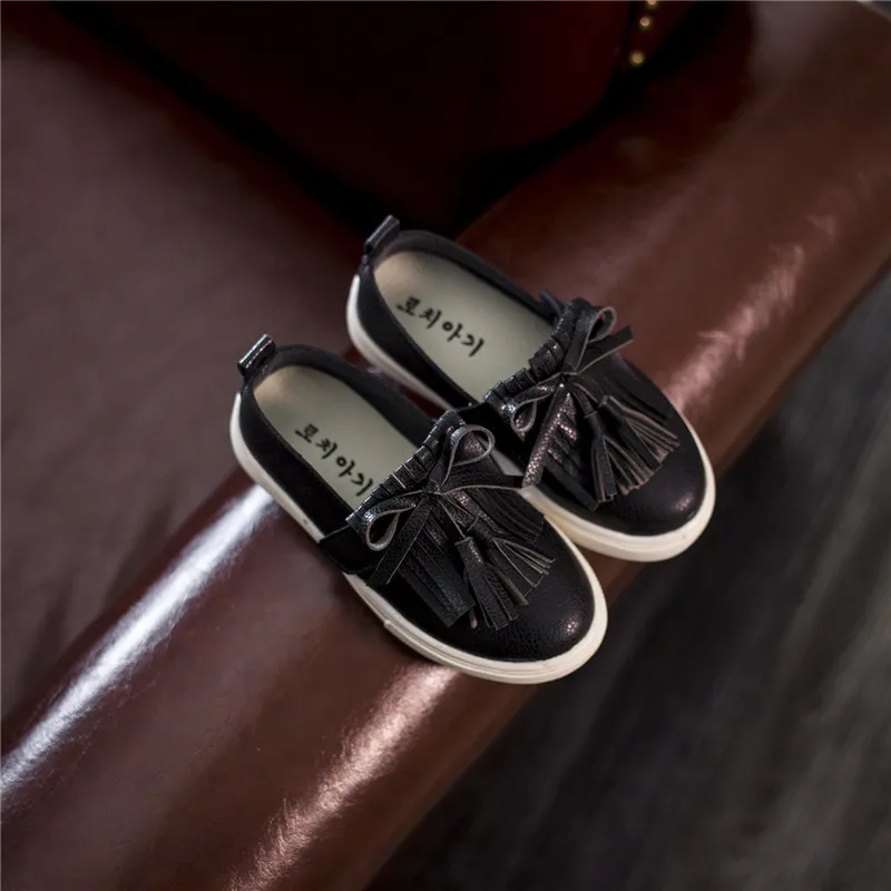 Spring Autumn Girls Shoes PU Leather With Bowknot Fringes Tassels Children Fashion Sneakers Kids Slip-on Loafers For Soft | Детская