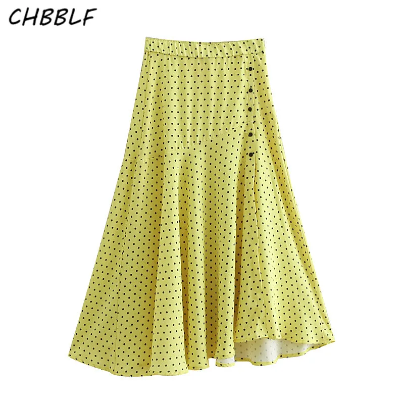 Женская юбка в горошек CHBBLF повседневная плиссированная желтая с боковой молнией