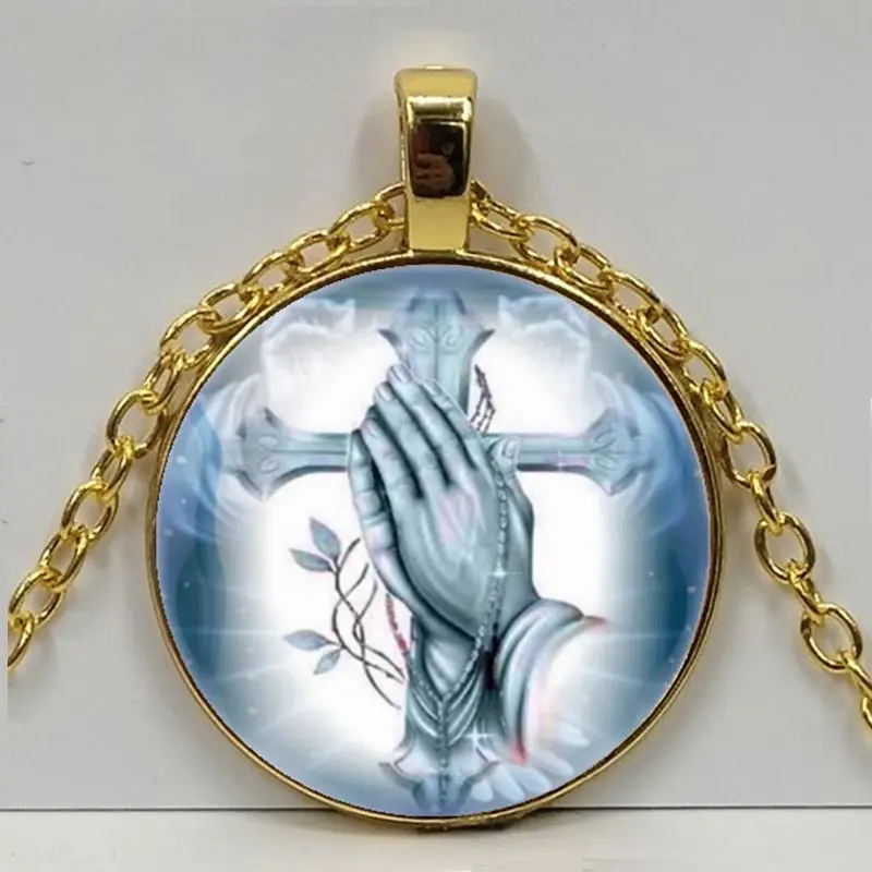 

Friendship and Prayers Photo Tibet Silver Cabochon Glass Pendant Chain Necklace