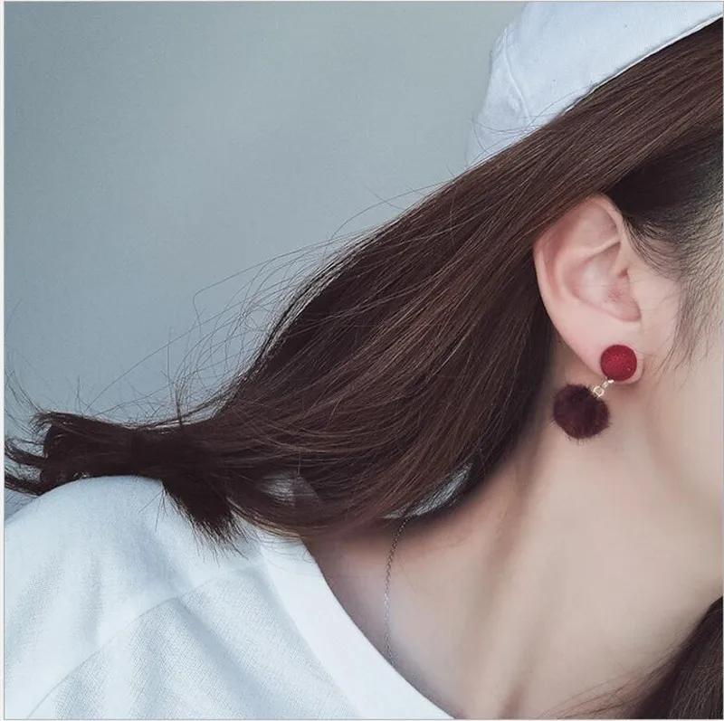 Korean cute fresh girl hearts buttons hair balls earrings geometric B | Украшения и аксессуары