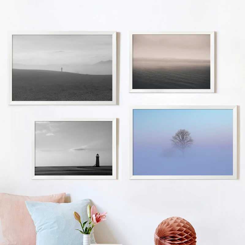 Горизонт туман море Маяк пейзаж А4 А3 А2 холст Художественная Живопись Печать