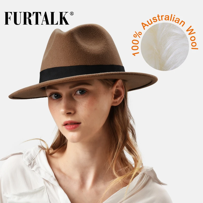 Фетровая шляпа для мужчин и женщин FURTALK, шляпа из австралийского шерстяного войлока с широкими полями, несколько цветов, мягкая шляпа в винтажном стиле, осень-зима