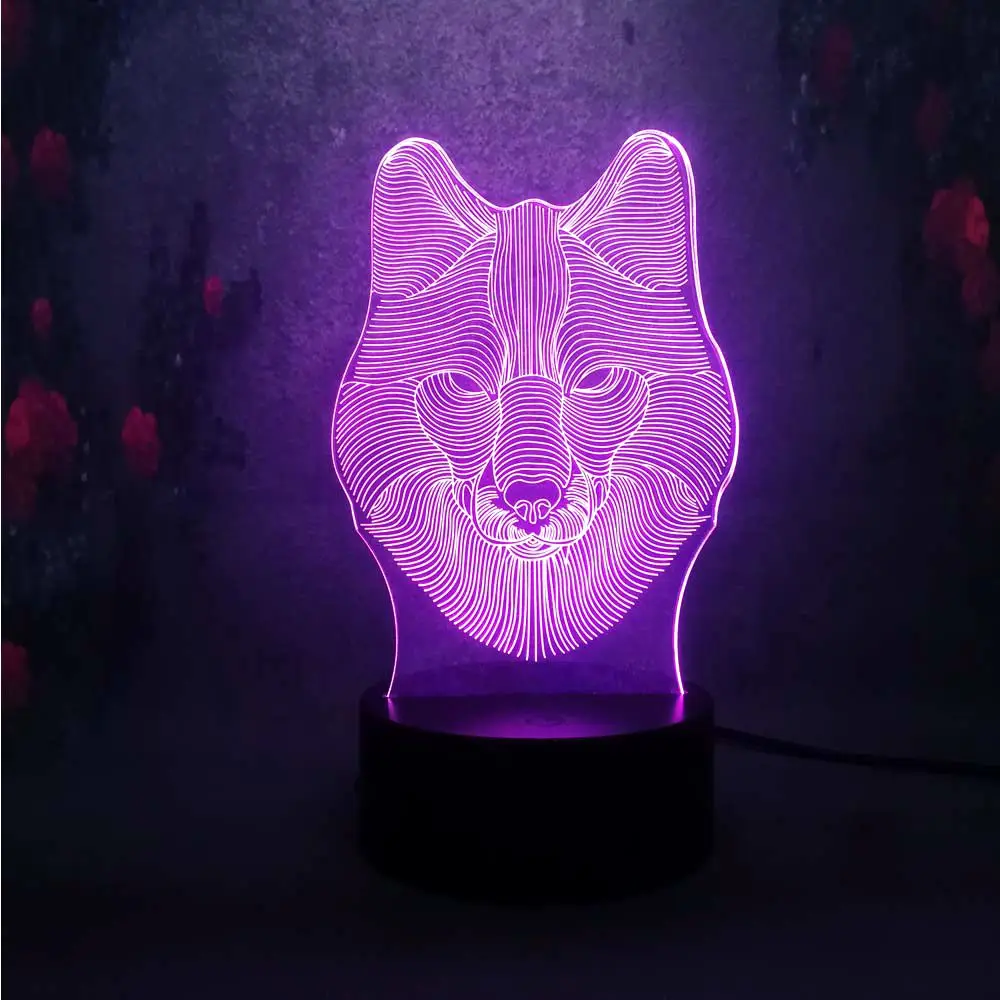 Светодиодный ночник Fericious Wolf Face 7 цветов светодиодный светильник из лавы 3d