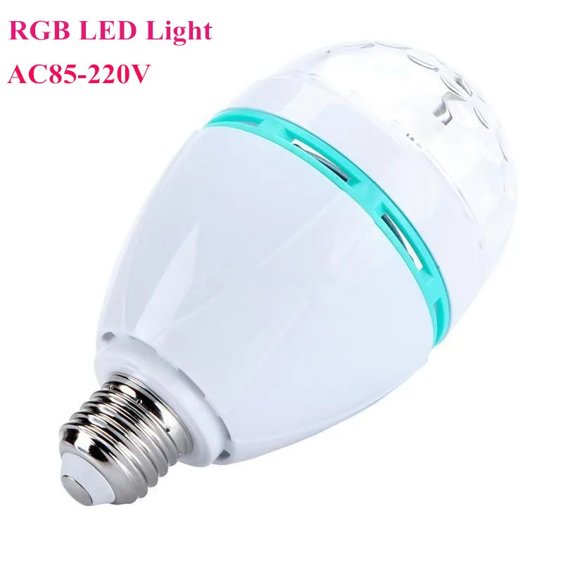 1 шт. полный цвет 3 Вт RGB E27 LED Хрустальный сценический свет авто Вращающаяся лампа AC