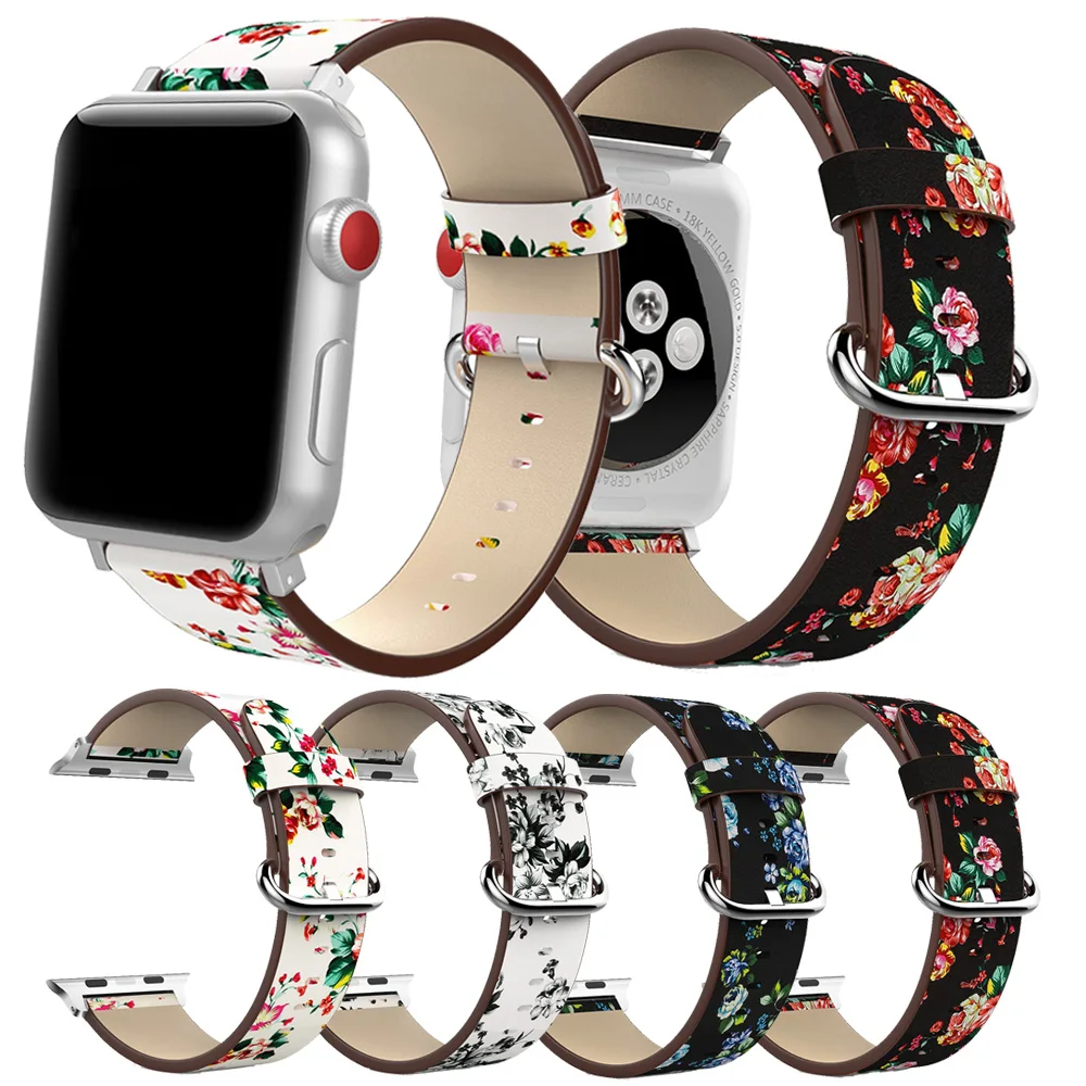 Кожаный ремешок для Apple Watch серии 4 40 мм/44 мм наручных часов с принтом замена