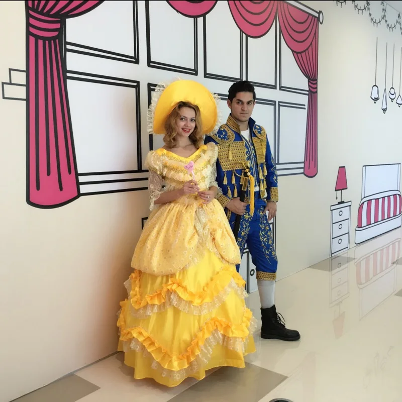 Желтое платье для банкета в европейском стиле кружевное с оборками вечеринки 18