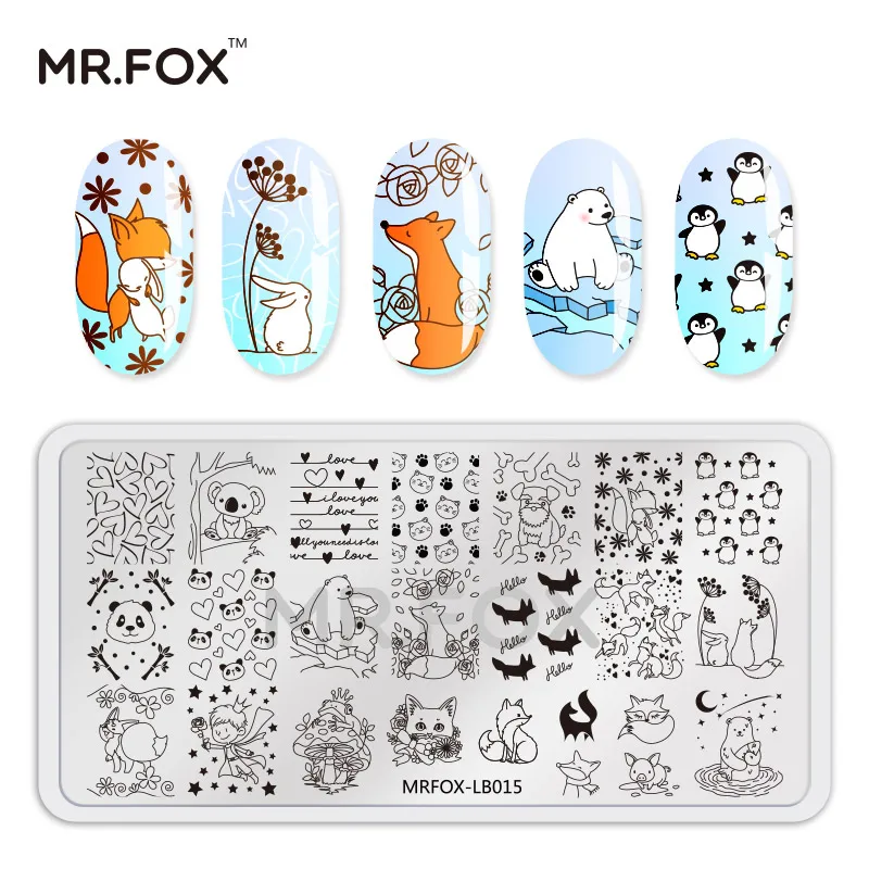 MR FOX штамповочная пластина для ногтей, кошка, собака, животный узор, штамп для ногтей, штамповка, шаблон, доска для изображений, инструмент для ногтей