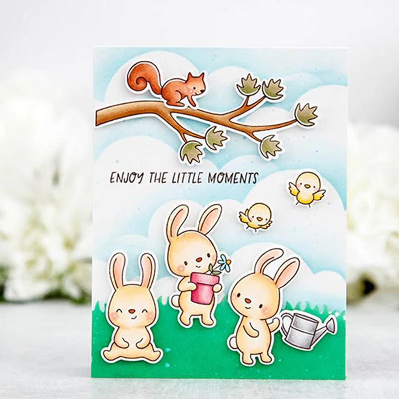 Кролик и птица садовая прозрачная печать штампов для DIY скрапбукинга альбом