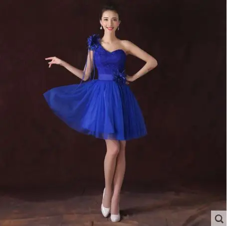 

Vestido De Festa Para Casamento New Lace Cap Sleeve A Line 6style Royal Blue Bridesmaid Dresses Short Wedding Guest Gown