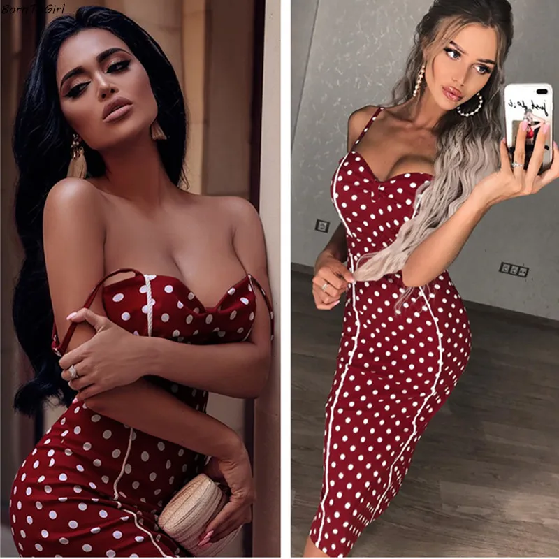 Женское облегающее платье в горошек BornToGirl винного цвета длиной до колен с v