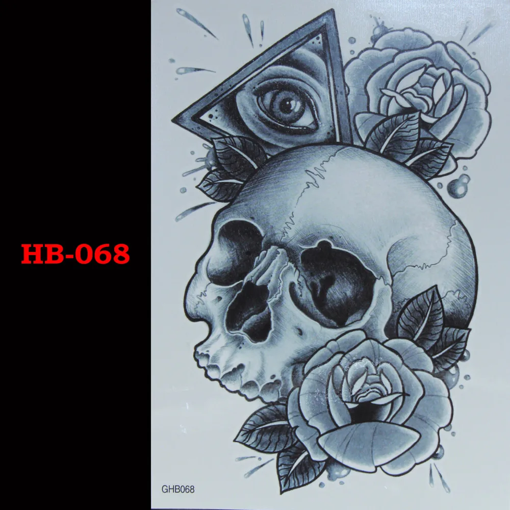 Скелет Роза треугольная временная татуировка Водонепроницаемая Мужская и