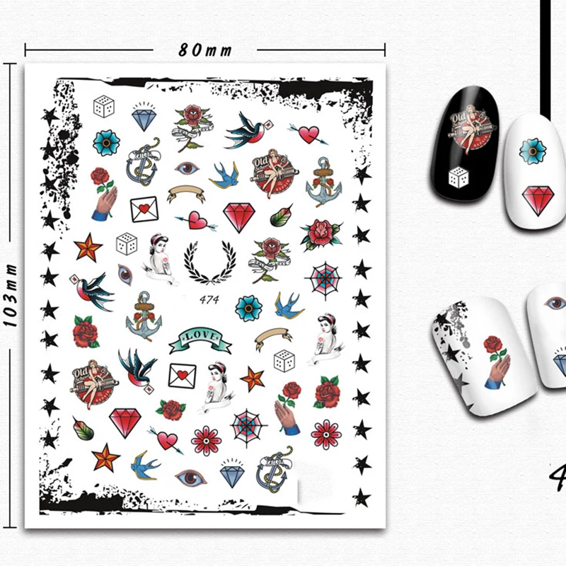 1 лист водных переводных наклеек для ногтей цветок птицы глаза|Стикеры и