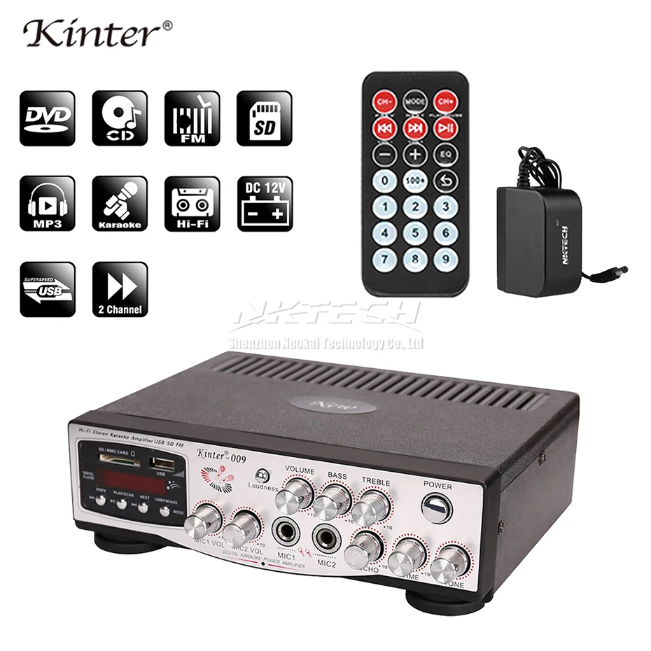 Автомобильный усилитель мощности цифровой аудиоплеер 2x30 Вт RMS HiFi USB SD MP3 FM MIC1 MIC2 VOL