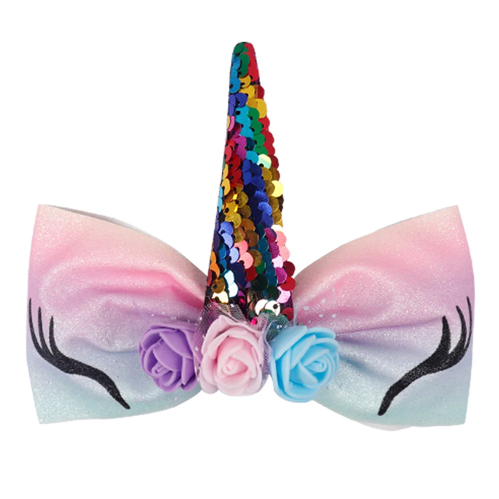 6 Inch Glitter Rainbow Unicorn Baby Bows Sequin Horn With Flower Clothing Hair Clips For Kids Girls Accessories | Детская одежда и
