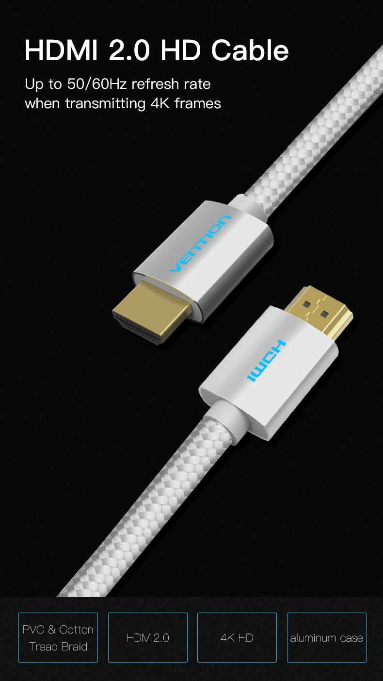 Кабель Vention HDMI 2,0 1 м 1,5 м 2 м 3 м 5 м 10 м 15 м 4 к 3D кабель в хлопковой оплетке HDMI 2160P с Ethernet для проектора lcd Apple tv