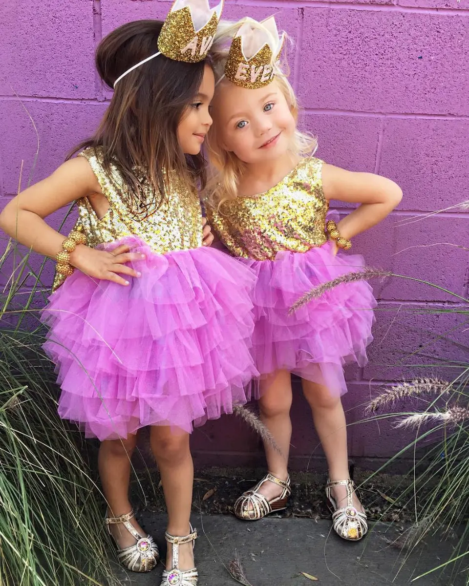 Детская одежда с блестками для маленьких девочек платья принцессы торжественное