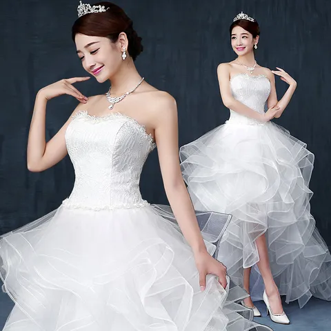 New white multi layers short front long back sweat short lady girl women princess wedding bridal banquet party party dress gown