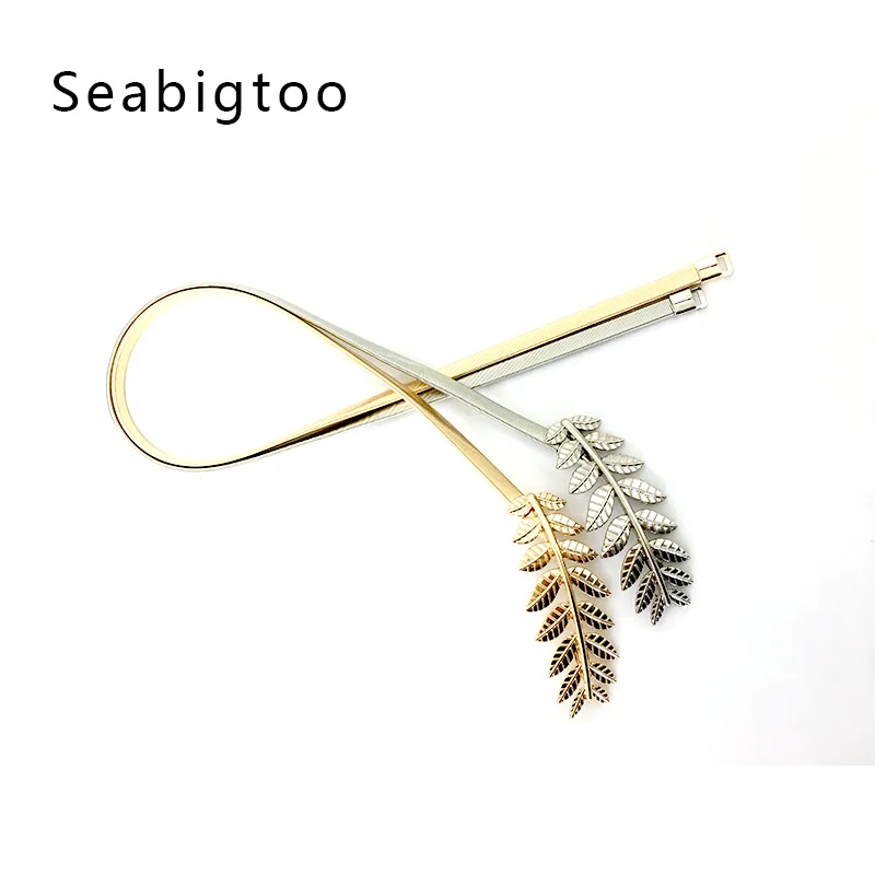 Seabigtoo металлические ремни с листьями для женщин, тонкие золотые и серебряные ремни для женщин, женские ремни с цепочкой, пояс, высокое качество, ремни с пряжкой