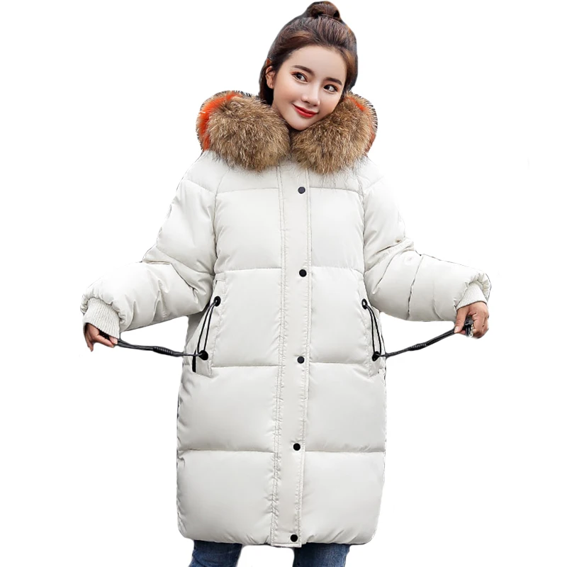 

Женская зимняя куртка с капюшоном и меховым воротником, Женское пальто оверсайз с хлопковой подкладкой, теплая утепленная длинная парка, мо...