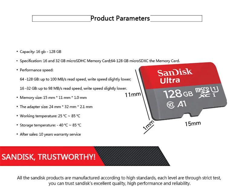 SanDisk tf карта памяти microSD флэш-карта класс 10 16 ГБ 32 ГБ 64 Гб 128 ГБ TF карта с кардридером оригинальная емкость