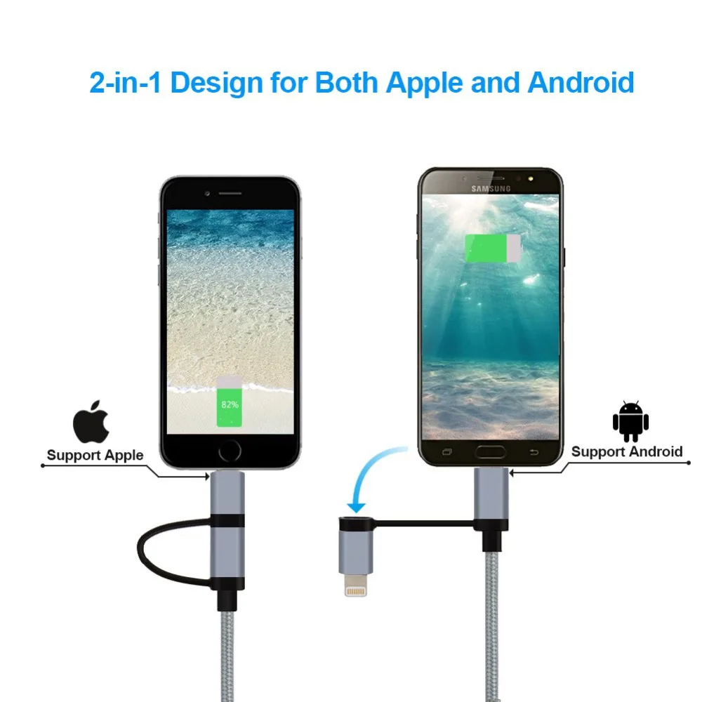 Кабель Lightning 2 в 1 [сертифицирован MFi] кабель CableCreation 0 8 футов и Micro USB для кабеля
