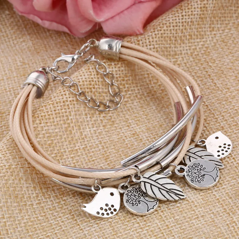 Мини птицы подвеска наручные браслет Многослойная кожа