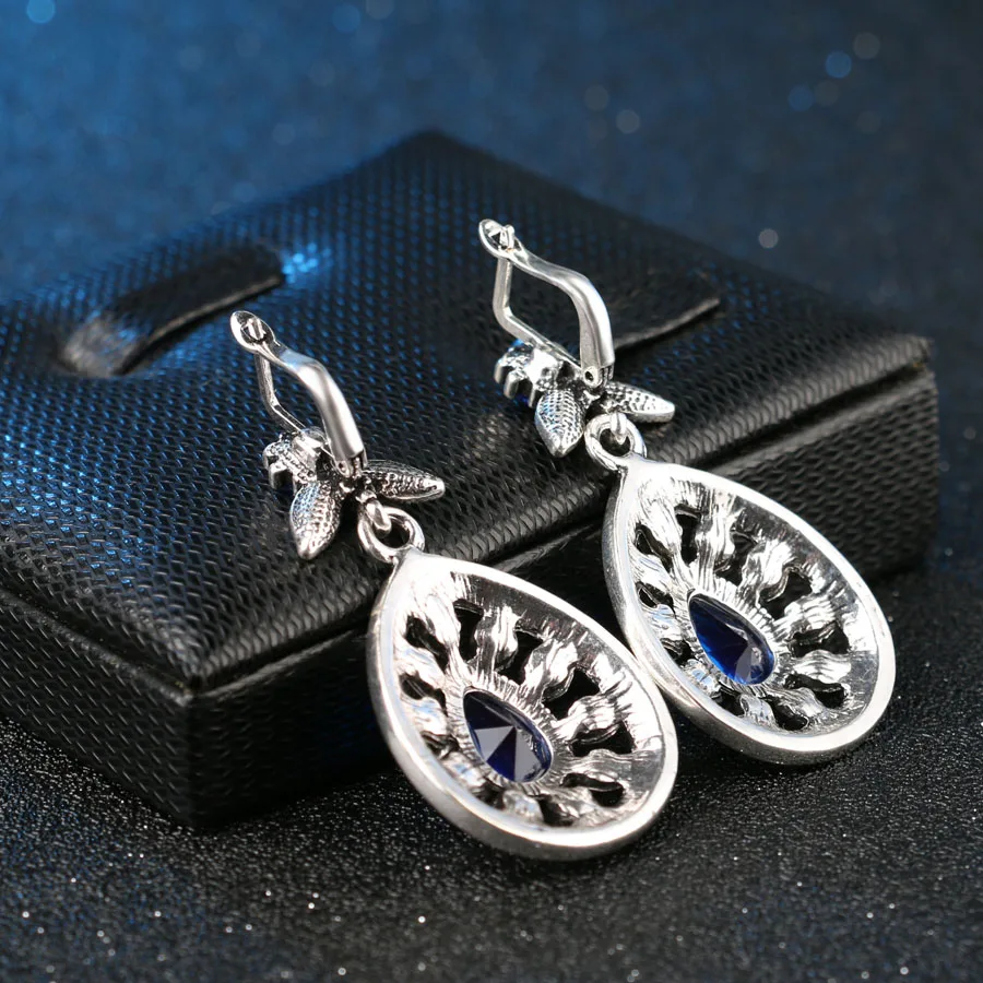 Женские винтажные серебряные кольца с каплями воды синего цвета серьги и