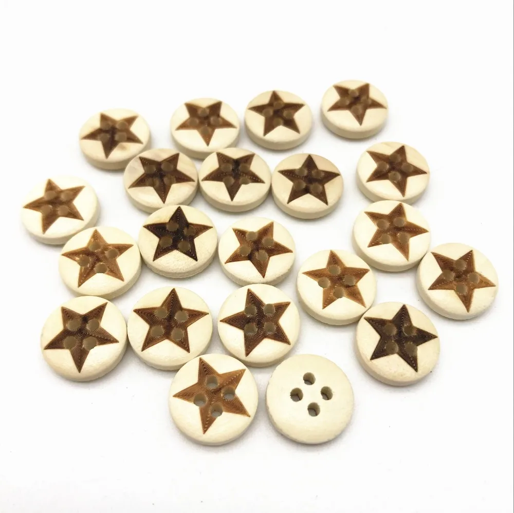 

1000pcs 13mm Wood Buttons Natural 4 Holes Round Stars Sewing Button Embellishments diy Crafts Wholesale