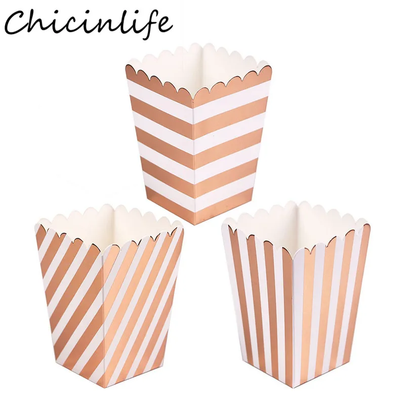 Chicinlife 8 шт./пакет Rosegold полосатый ведро для попкорна День рождения Baby Shower Дети сувениры мешки для конфет, Свадебный Поставки декораций