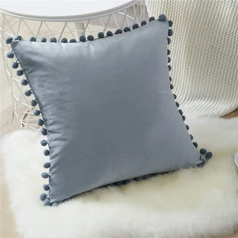 Grey Blue Topfinel мягкая бархатная наволочка для подушки с шариками, декоративная наволочка для дивана, кровати, автомобиля, дома, несколько размеров, 8 цветов - Цвет: Grey Blue