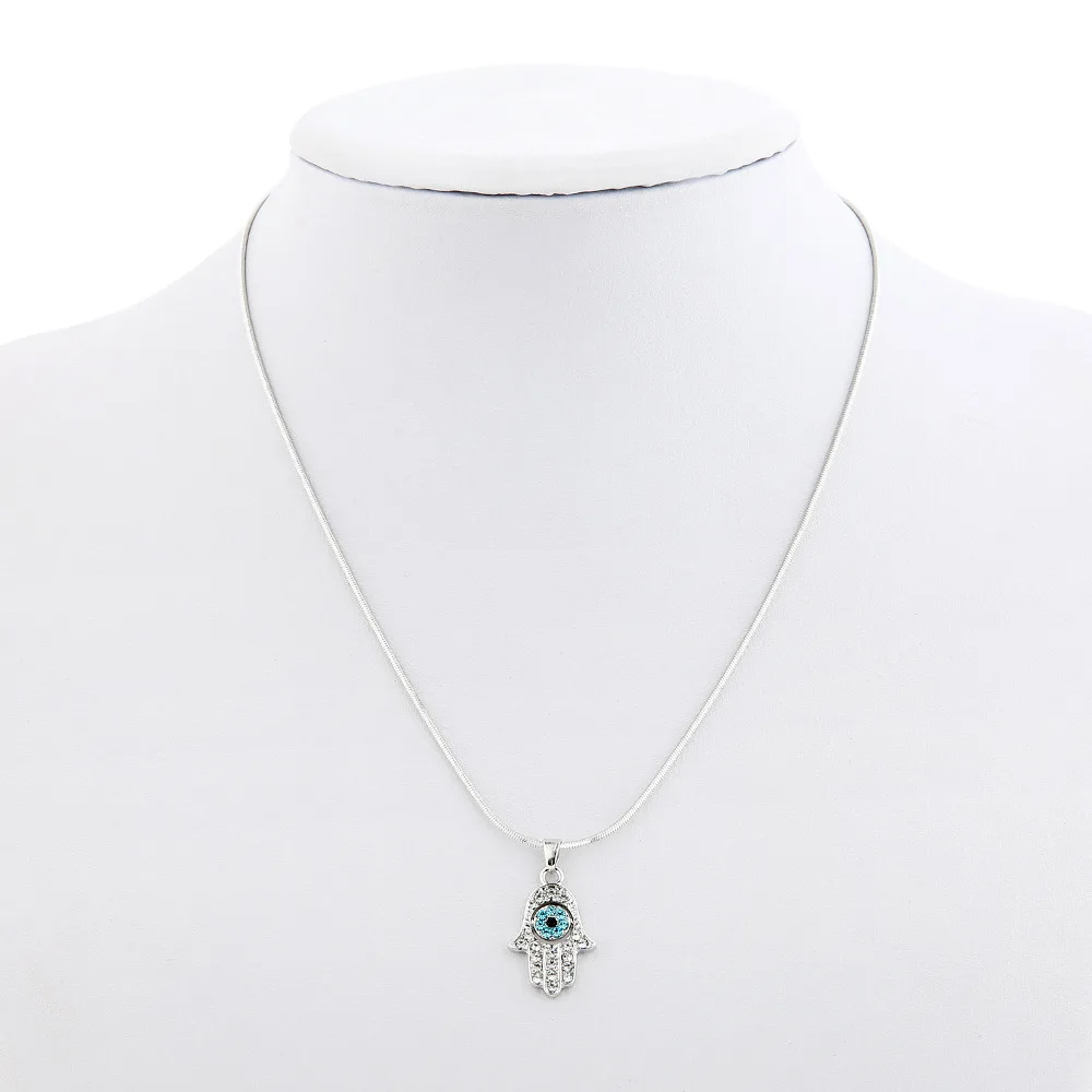 Шарм Винтаж леди кристалл Хамса Цепочки и ожерелья Циркон Rhinestone цвет серебристый