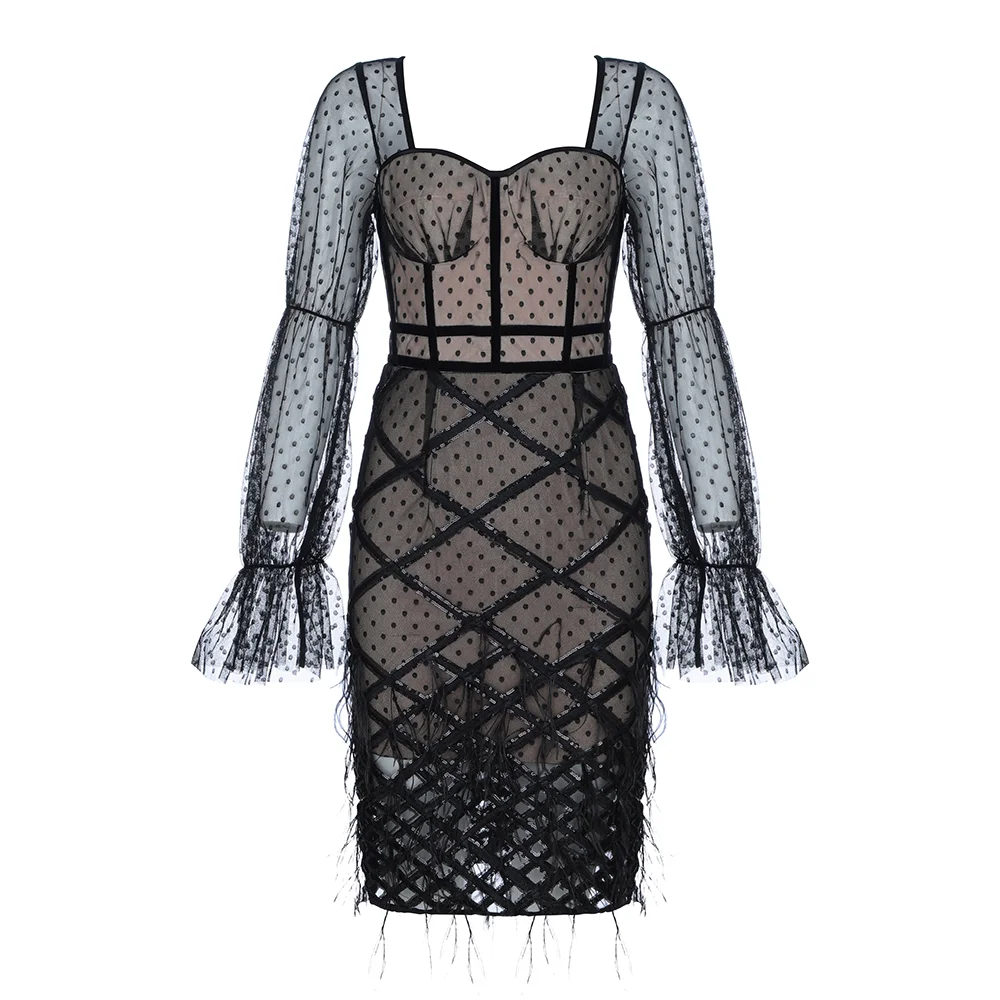 Знаменитости Сексуальные женские черные кружева полный вискоза Бандажное