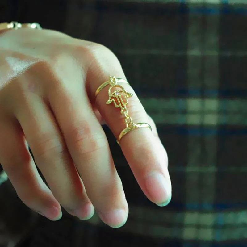 Женское Винтажное кольцо Fatima золотое/серебряное с кисточками и кристаллами 2