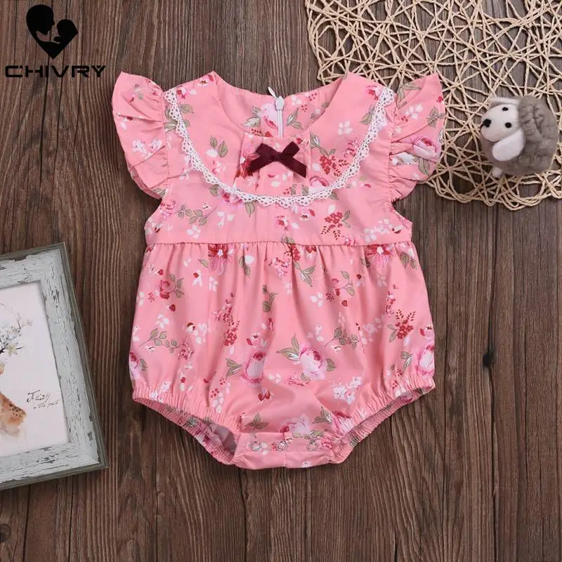 Боди детское летнее с V образным вырезом и цветочным принтом|Боди для малышек| |