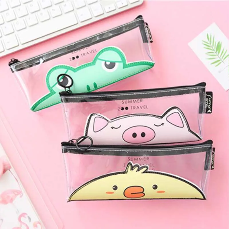 

Cartoon Dog Duck Pig school Pencil Case Transparent Animal pencil box Stationery Pouch pen bag school supplies escolar