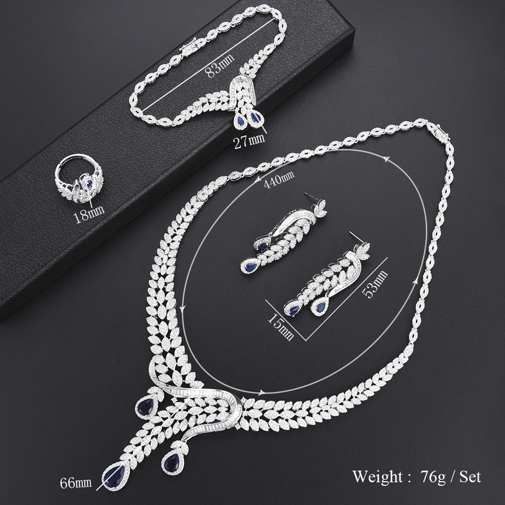 

missvikki Dubai African Mysterious Charming Necklace Bangle Earrings Ring Set Fashion Wedding Bridal Costume 4 PCS Jewelry Sets