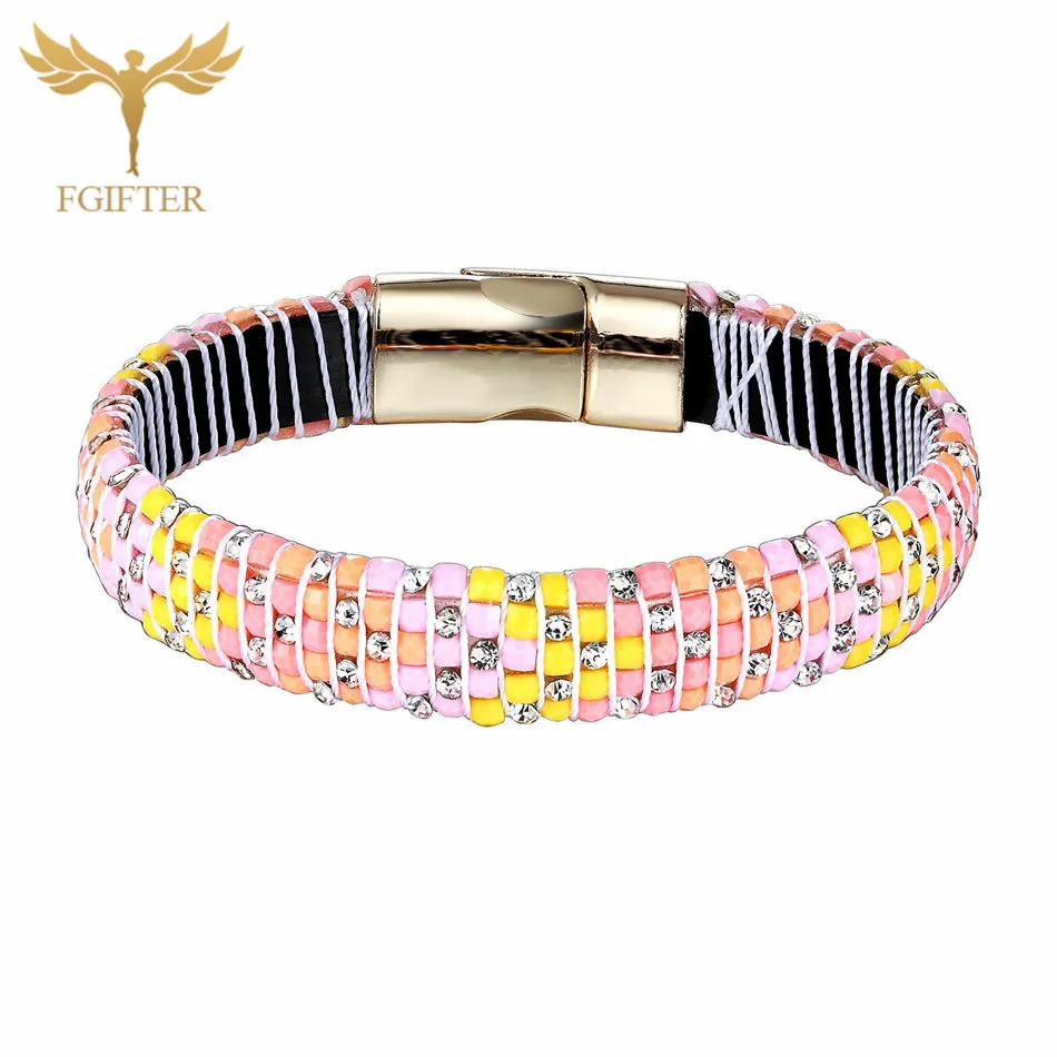 Charm Bracelets FGifter, мужские и женские браслеты, браслет, черный, Aquamarie, белая смола, Белый Браслет-кафф с кристаллами, модные ювелирные изделия - Окраска металла: Charm Bracelets