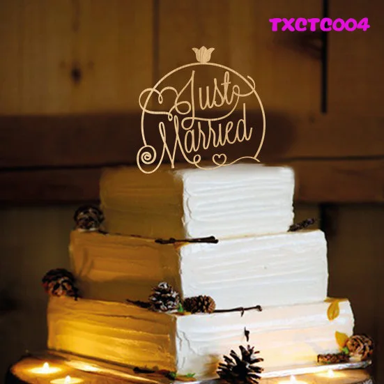 

letter " just married " wooden wedding cake topper with flower for rustic wedding party decorations free shipping 10pcs/lot