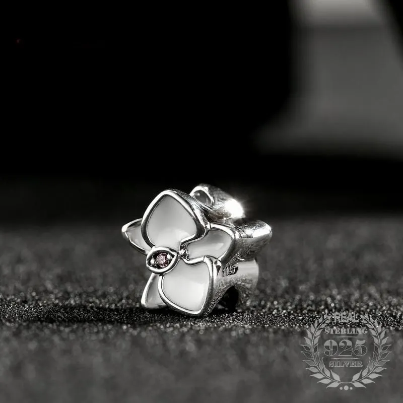 Authentic 925 Sterling Silver Jewelry Orchid White Enamel Fashion Charms Beads Fits Charm Women Bracelets | Украшения и