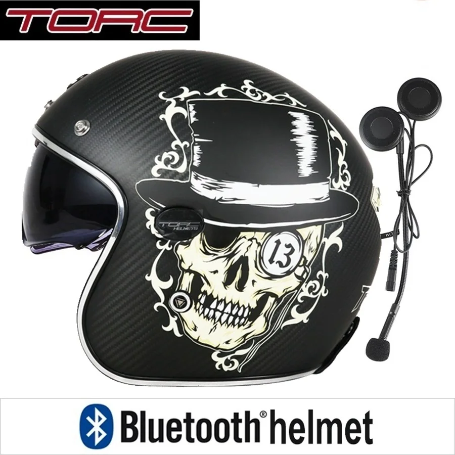 bruker with bluetoot 1 комплект 3/4 открытый лицо мото скутер Bluetooth гарнитура шлем солнце Viso точка Кафе Racer Ретро Винтаж мотоциклетный шлем - Цвет: bruker with bluetoot