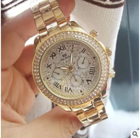 Женские Роскошные модные стальные часы мужские часы со стразами Reloj Женские часы сверкающие блестящие часы с большим циферблатом Брендовые Часы